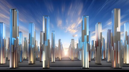 Urban cityscape with overlapping grid patterns and fib timing elements for visual alignment and planning concepts