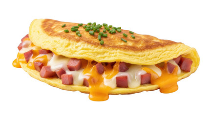 Delicious omelette with ham and cheese isolated on transparent background