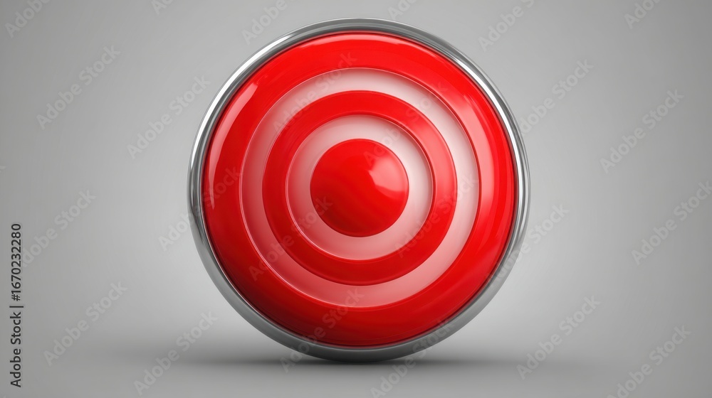 Poster striking red button framed in silver representing zone congestion risk radar display for visual tech