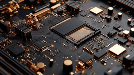 Close-up of intricate circuit board with gold accents