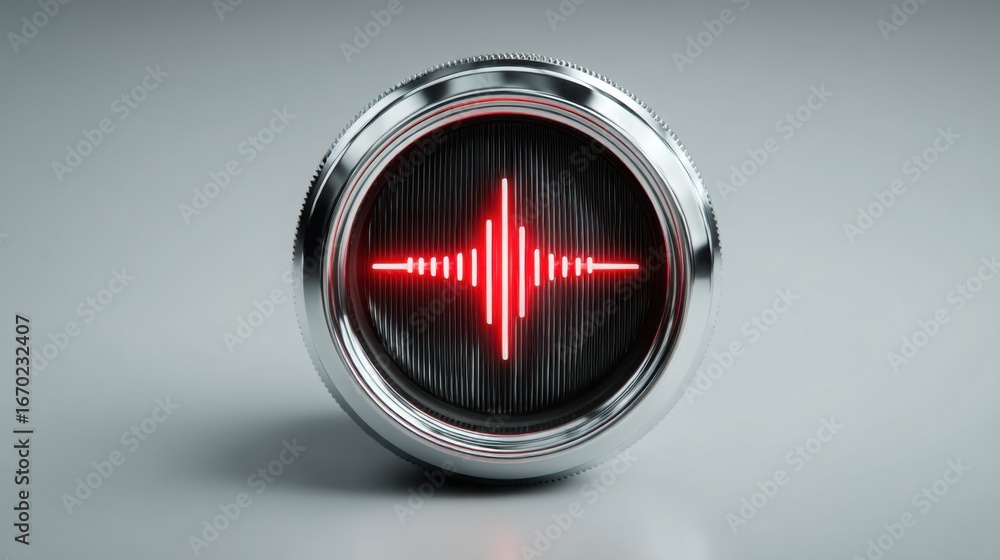 Poster red light illuminating camera lens indicating response timer in financial context for measurement an