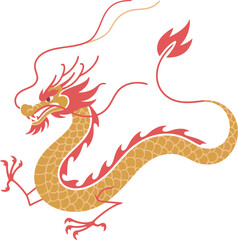 Obraz premium Majestic vector illustration of a traditional Chinese dragon with a golden body and red accents, a symbol of power and culture.