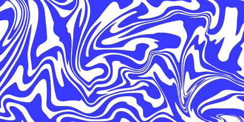 Blue wavy lines abstract background. Trendy psychedelic retro style backdrop. Waves, swirl and twirl pattern. Twisted distorted vector texture. Y2k aesthetic design