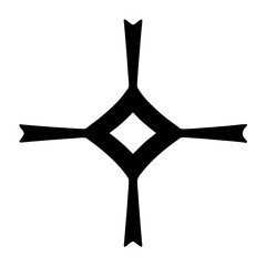 Abstract black symbol radiating from a central diamond shape on white background