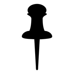 Simple graphic of a black pushpin silhouetted against a white background