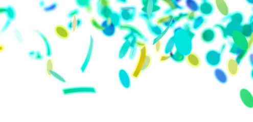 Vibrant teal, green, and yellow confetti falling on white. Perfect for celebration, party, or festive designs.