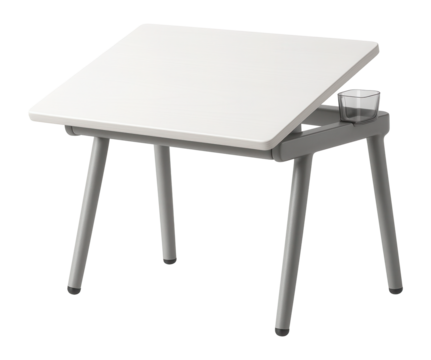 Ergonomically designed children's desk with a tilting tabletop for comfortable drawing in a study nook.