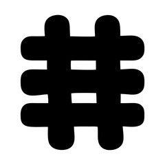 Bold Rounded Hashtag Symbol Graphic with Black Fill and White Background
