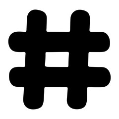 Black stylized hashtag or pound sign with rounded edges in high contrast