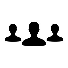 Three anonymous black silhouette figures standing together in a row against white