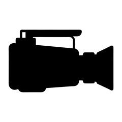 Black Silhouette of Professional Video Camera with Top Handle and Lens
