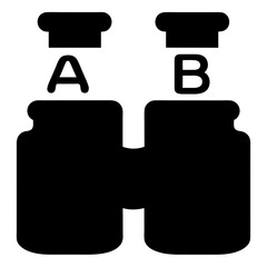 Comparison of A and B containers, featuring jar silhouettes with labels