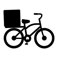 Black silhouette image of bicycle with delivery box, indicating food service