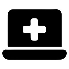 Obraz premium Laptop Cross Icon for Telemedicine and Health Apps