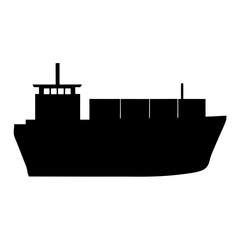 Obraz premium Cargo ship silhouette with containers, a marine transport vessel for global trade