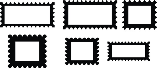 Postage stamp rectangle and square set. Rectangle shape frame with zigzag edge. Set of Zigzag and colorful Shapes. Postage stamp set. Mockup postage stamps.
