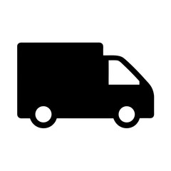 Simple black delivery truck icon representing transportation and shipping solutions