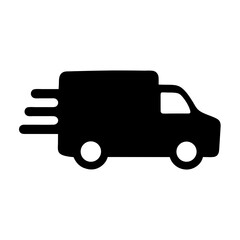 Vector illustration of a black delivery truck emphasizing fast shipping and transport