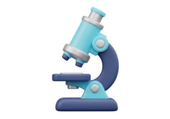 Stylized 3D Blue Microscope Icon for Science and Education on White Background