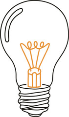 Conceptual continuous line drawing of a light bulb with a glowing orange filament, representing ideas, innovation, and creativity.