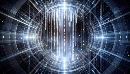 Abstract Digital Data Stream with Glowing Lines and Circles