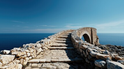 Ancient stone pathway leading to a sea archway