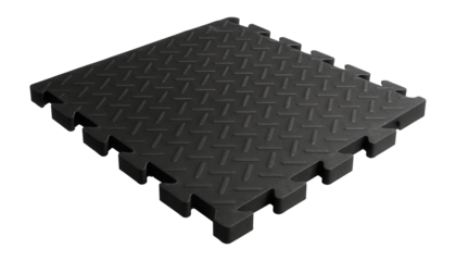 Durable rubber puzzle mats for a garage workshop, providing impact resistance and a comfortable working surface.