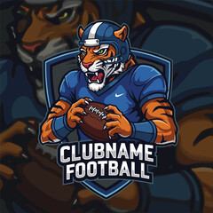 American football logo badge vector isolated. Football logo vector template. American football with Tiger mascot logo, emblem and design element stock illustration