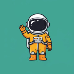 Cartoon Astronaut in Orange Suit Waving Hello with a Friendly Gesture