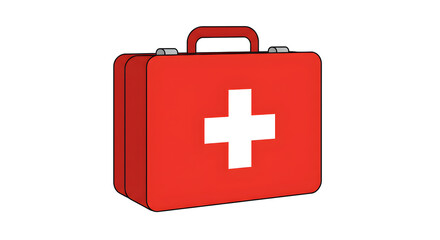 Fototapeta premium Red first aid kit with white cross symbol, healthcare and emergency medical supplies concept