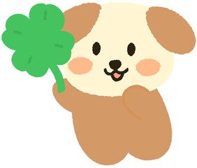 Cute Puppy Character Holding Giant Four-Leaf Clover – Lucky and Positive Illustration