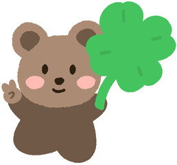 Cute Teddy Bear Character Holding Giant Four-Leaf Clover – Lucky and Positive Illustration