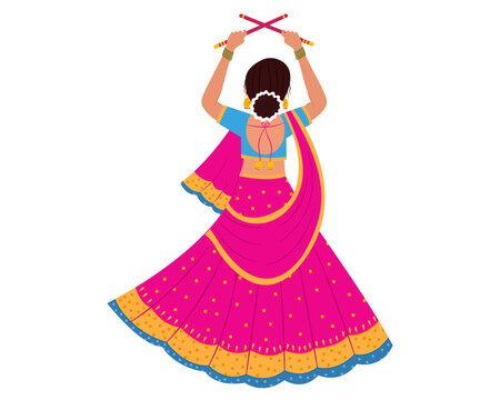 women playing dandiya in garba night for Navratri durga puja festival vector illustration