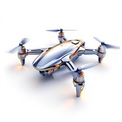 Silver drone with camera isolated on white background
