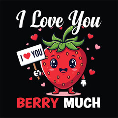 I Love You Berry Much Cute Strawberry Vector Illustration