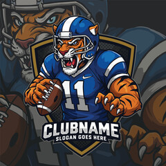 American football logo badge vector isolated. Football logo vector template. American football with Tiger mascot logo, emblem and design element stock illustration
