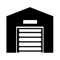 Isolated black and white illustration of a storage unit or warehouse building