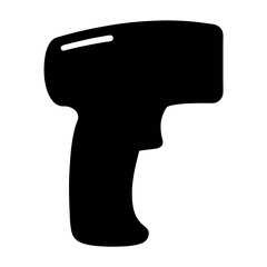 Simple solid black silhouette of a handheld barcode scanner or reader