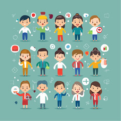 Mixed style vector icon set of sickness expressions: headache, toothache, fever, and flu. Combination of outline and solid flat icons for medical use.
