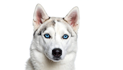 Obraz premium White Siberian Husky Dog Portrait with Striking Blue Eyes