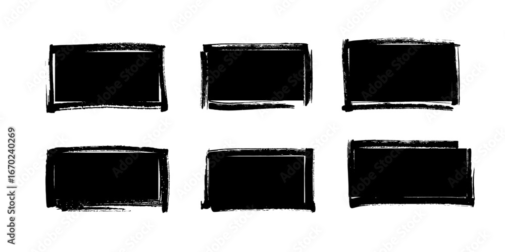 Aufkleber grunge black rectangle frames. set of bold marker stroke borders with rough edges and brush texture.