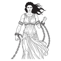 Mythic Ananke Line Art – Ananke Vector Outline Drawing with Refined Symbolic Details – Ananke Drawing – Vector of Ananke – Ananke Outline – Greek Goddess Silhouette