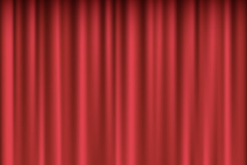 Red theater curtain background. Closed vertical stage drapes with soft shadows and silky folds. Classic backdrop for presentations, drama scenes, show announcements. Realistic vector banner.