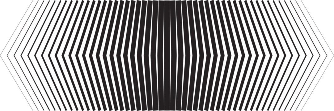 Geometric black and white pattern. Optical illusion background with wavy chevron lines forming dynamic shape. Minimalistic abstract modern vector illustration.