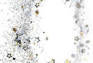 Sparkling festive background with silver and gold stars. Perfect for celebrations, holidays, and more!