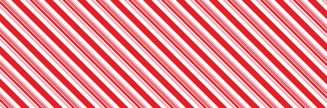 Candy cane Christmas background, peppermint diagonal stripes print seamless pattern