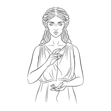 Mystical Ananke Line Art &ndash; Ananke Vector Outline Drawing with Defined Fate Goddess Shape &ndash; Ananke Drawing &ndash; Vector of Ananke &ndash; Ananke Outline &ndash; Greek Goddess Silhouette