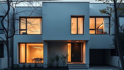 Modern residential building with clean lines and large windows, embodying minimalist and contemporary architectural style.