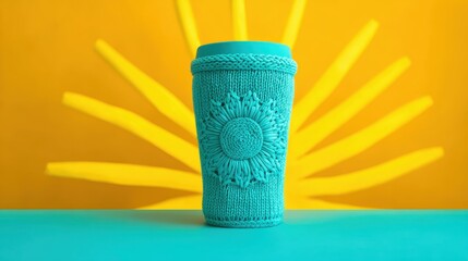 Turquoise hand cream tube against yellow sunburst background