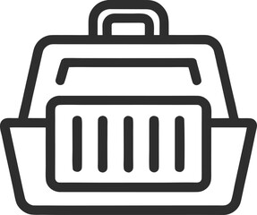Minimal line art icon of a pet travel carrier crate.